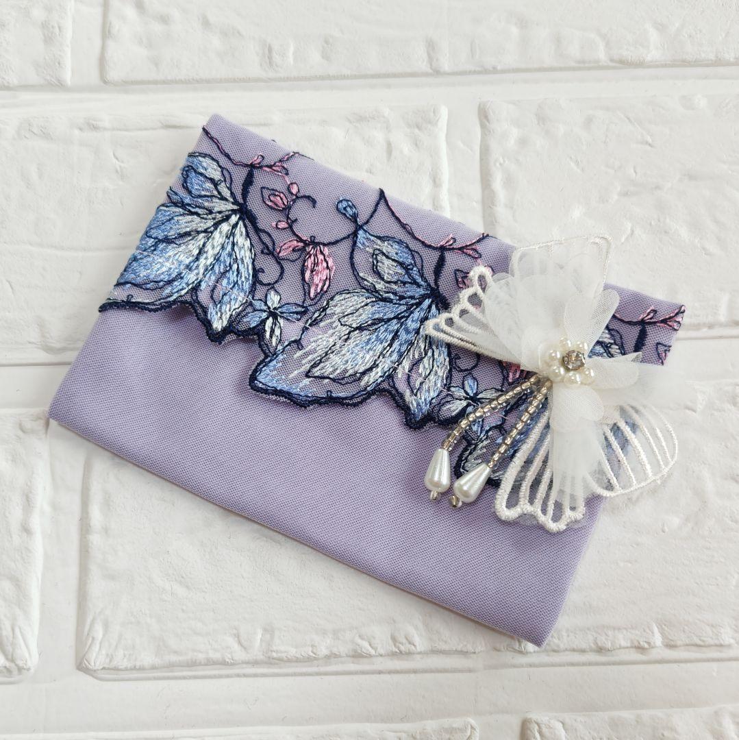 ポケットティッシュカバー♥薄紫色の刺繍ポーチ