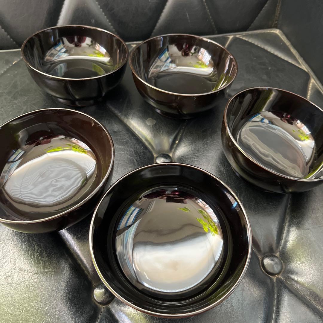 山水図　木製蓋付菓子椀5客　煮物椀としても　懐石道具　美品