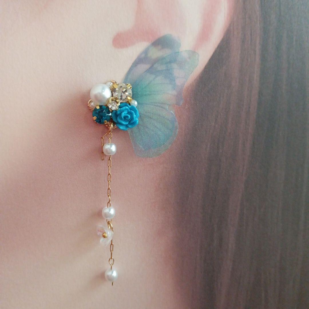 ♡ハンドメイド♡ビジューピアスorイヤリング№388シフォンバタフライ
