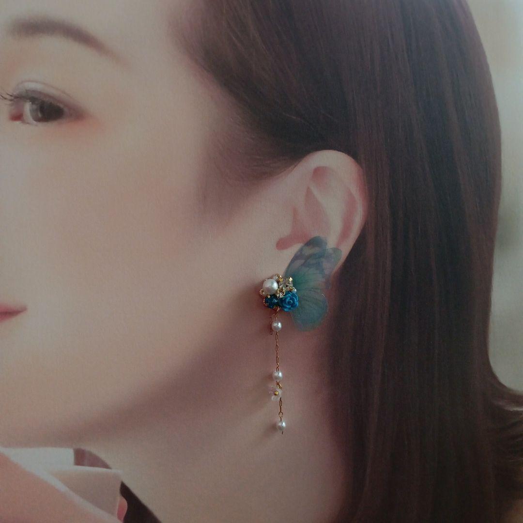 ♡ハンドメイド♡ビジューピアスorイヤリング№388シフォンバタフライ