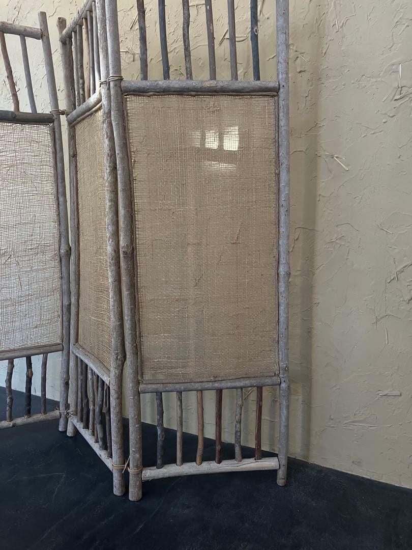 衝立 プリミティブ 自然素材 三つ折り パーテーション 3パネル ついたて