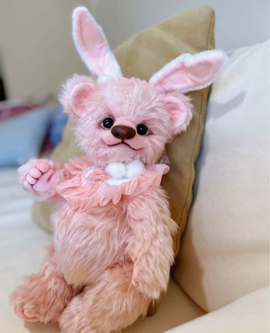 甘えん坊くまさん ぬいぐるみ ハンドメイド 海外作家様 ピンク テディベア