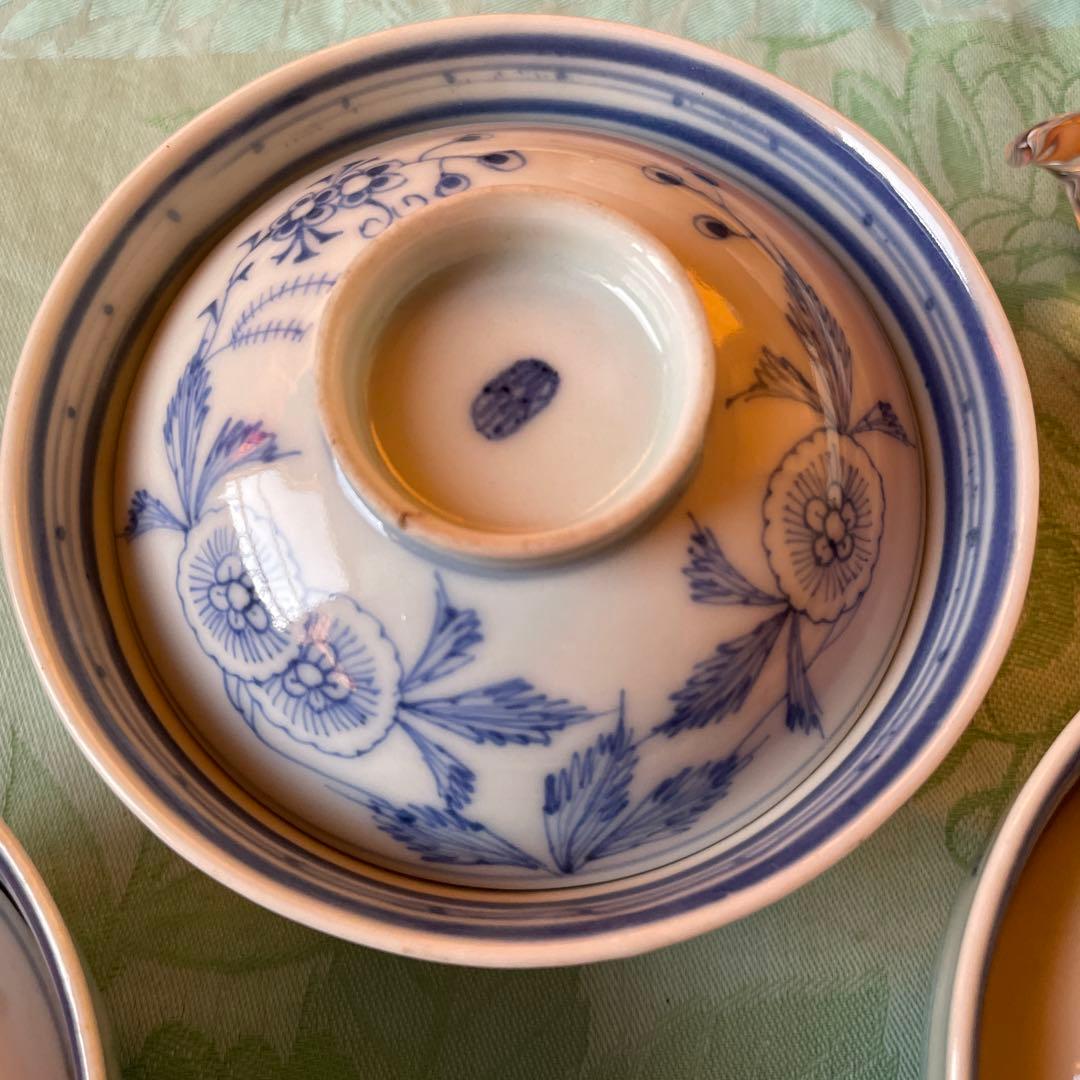 古伊万里　染付　蓋付飯茶碗　5客