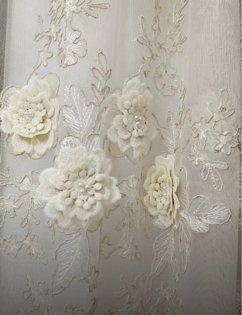 高級 刺繍レースカーテン おしゃれ カーテン オーダーカーテン フック付き 花柄