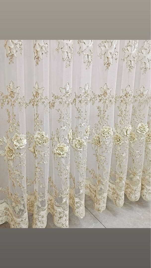 高級 刺繍レースカーテン おしゃれ カーテン オーダーカーテン フック付き 花柄
