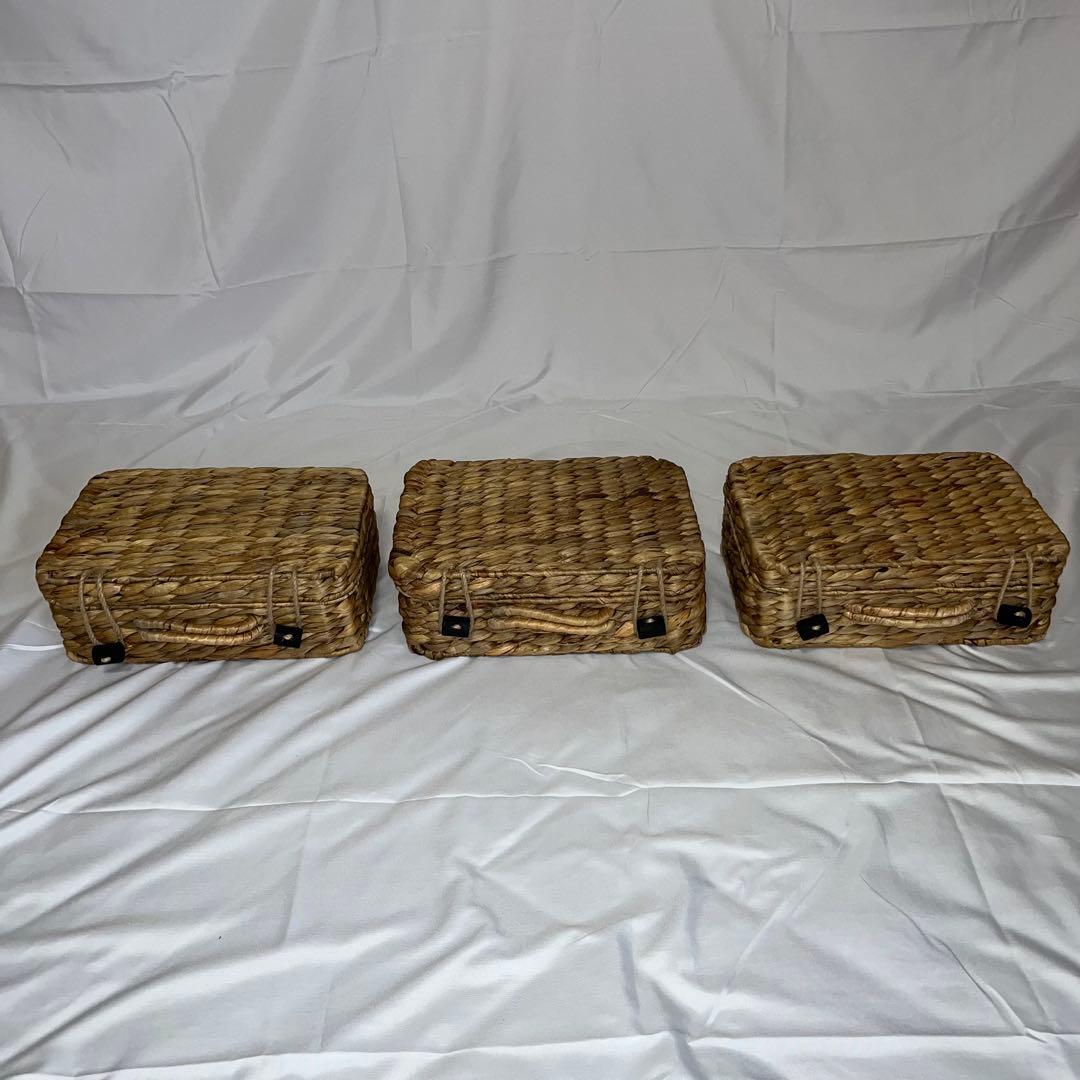 ウォーターヒヤシンス フタ付き収納バスケット 同型3個セット ナチュラル