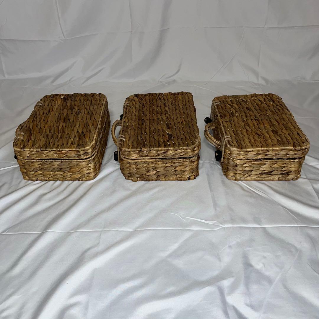ウォーターヒヤシンス フタ付き収納バスケット 同型3個セット ナチュラル