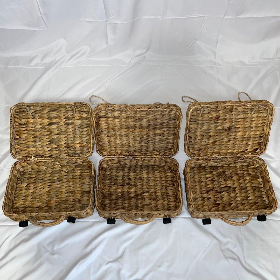 ウォーターヒヤシンス フタ付き収納バスケット 同型3個セット ナチュラル