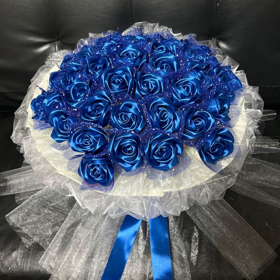 44本ブルーバラブーケ　プレゼント お祝い 枯れない花 永生薔薇　特別な人へ