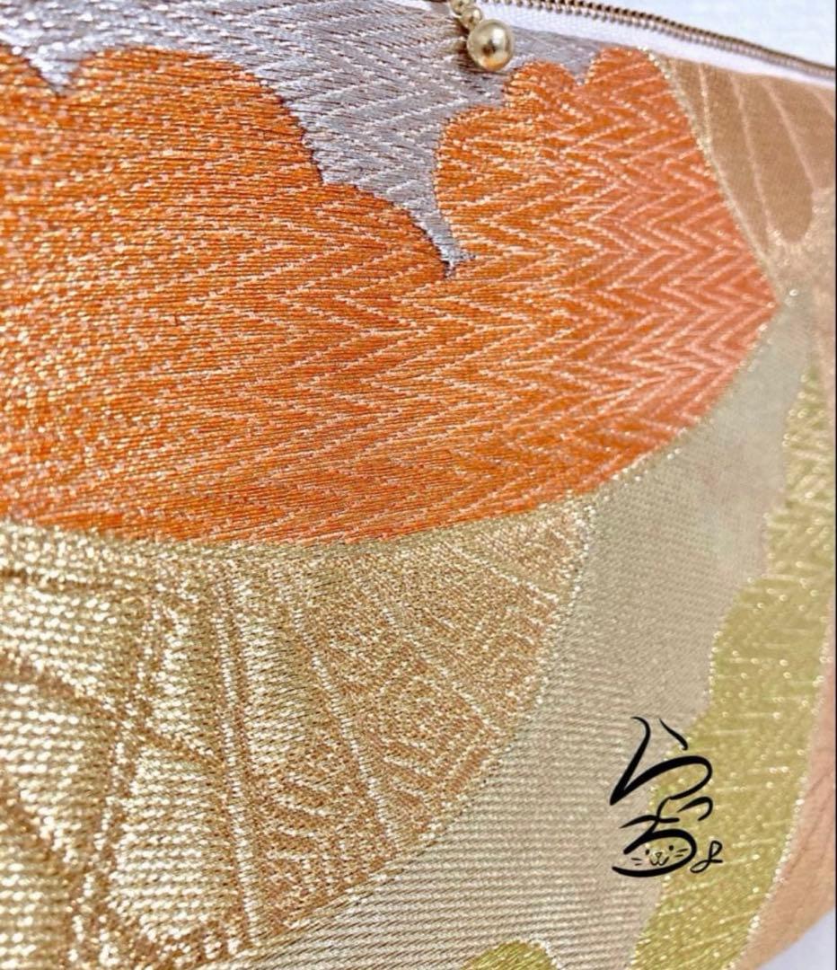 帯リメイク 菊に扇 クラッチバッグ