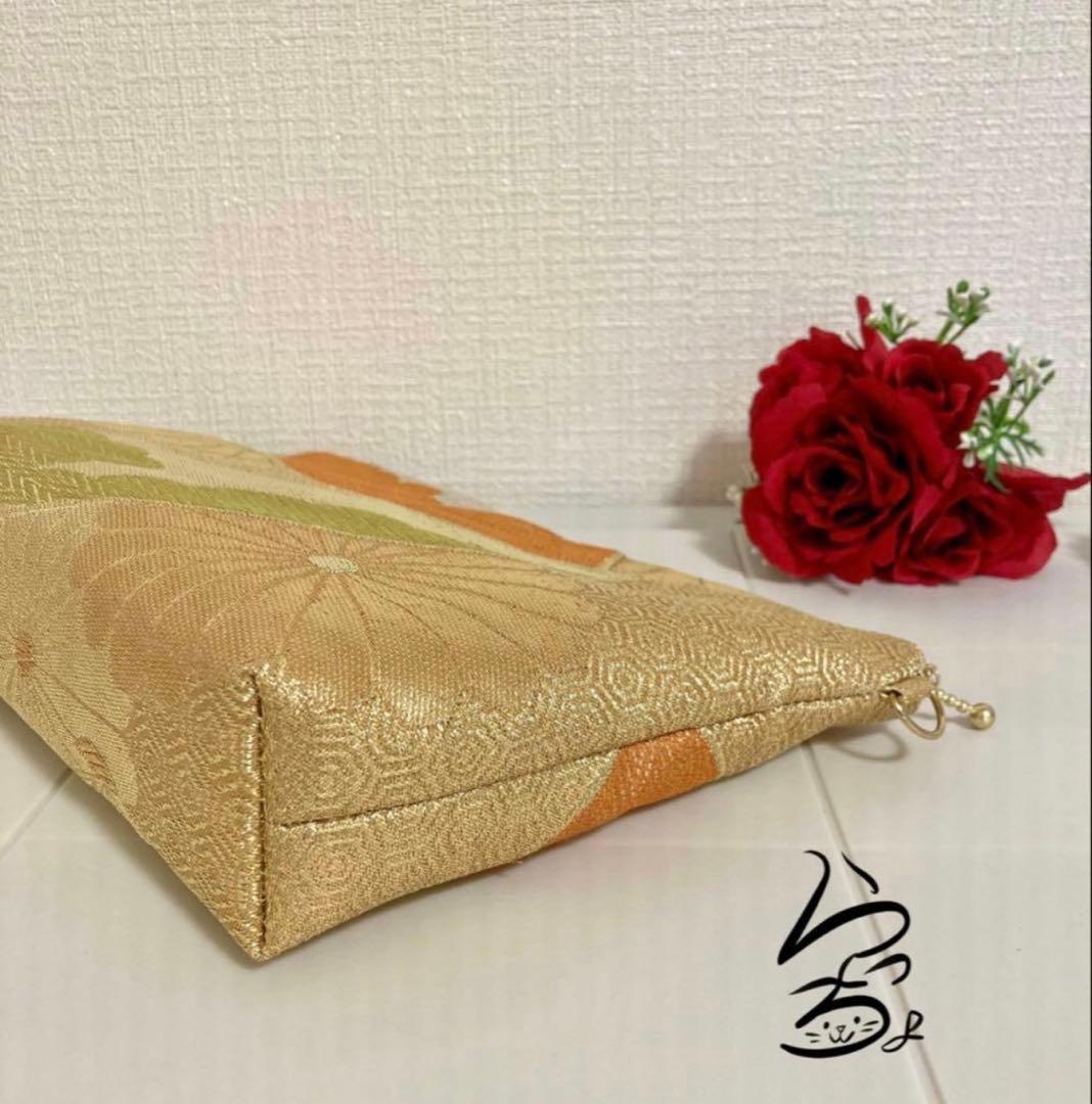 帯リメイク 菊に扇 クラッチバッグ