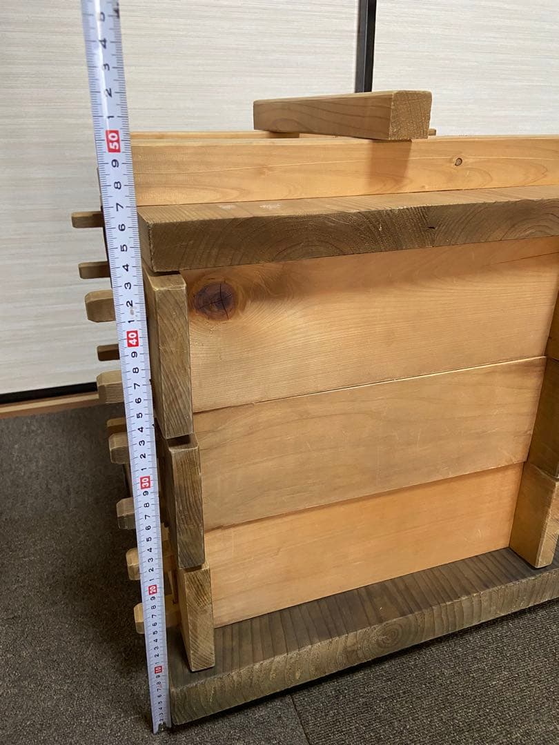 木製角【大】せいろ　アンティーク　レトロ　竹スノコ付き　蒸し器