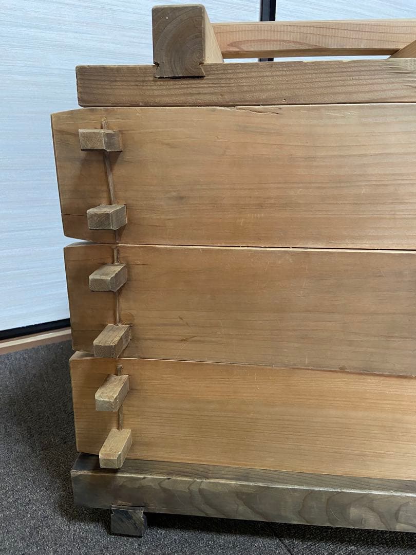 木製角【大】せいろ　アンティーク　レトロ　竹スノコ付き　蒸し器