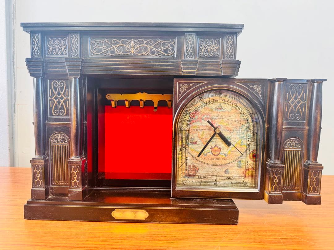 置時計 木製 アンティーク調 収納付き 動作品