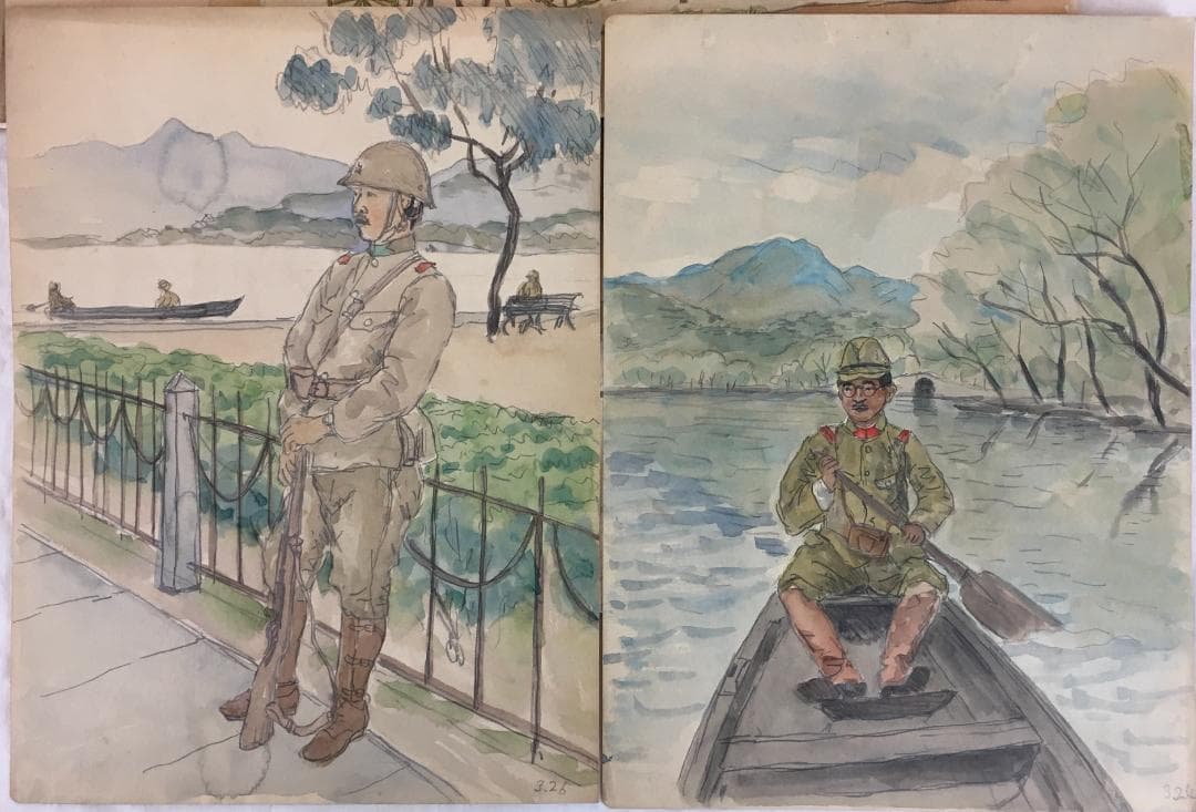 戦地の様子！[三橋武顕・中支戦跡・鉛筆画他]／鉛筆画(二十数枚)＋画集＋絵葉書