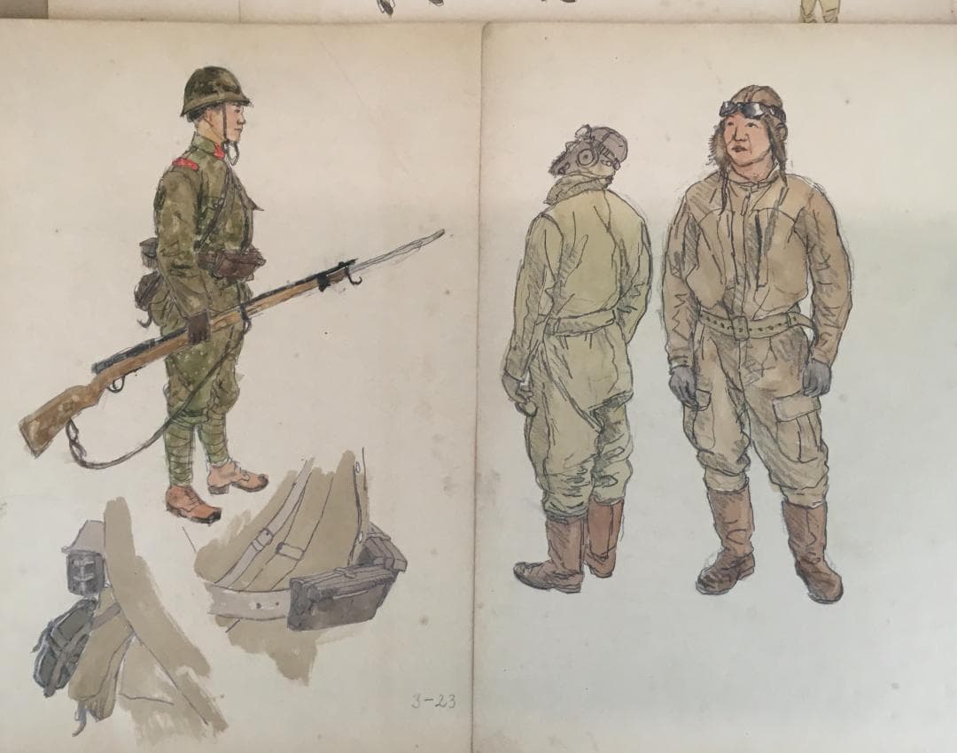 戦地の様子！[三橋武顕・中支戦跡・鉛筆画他]／鉛筆画(二十数枚)＋画集＋絵葉書