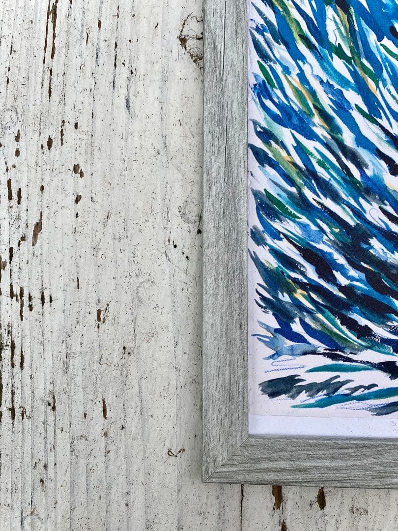 【フレーム付6枚セット】作家ものハワイアンアート サーフィン｜ブルーモダン｜北欧