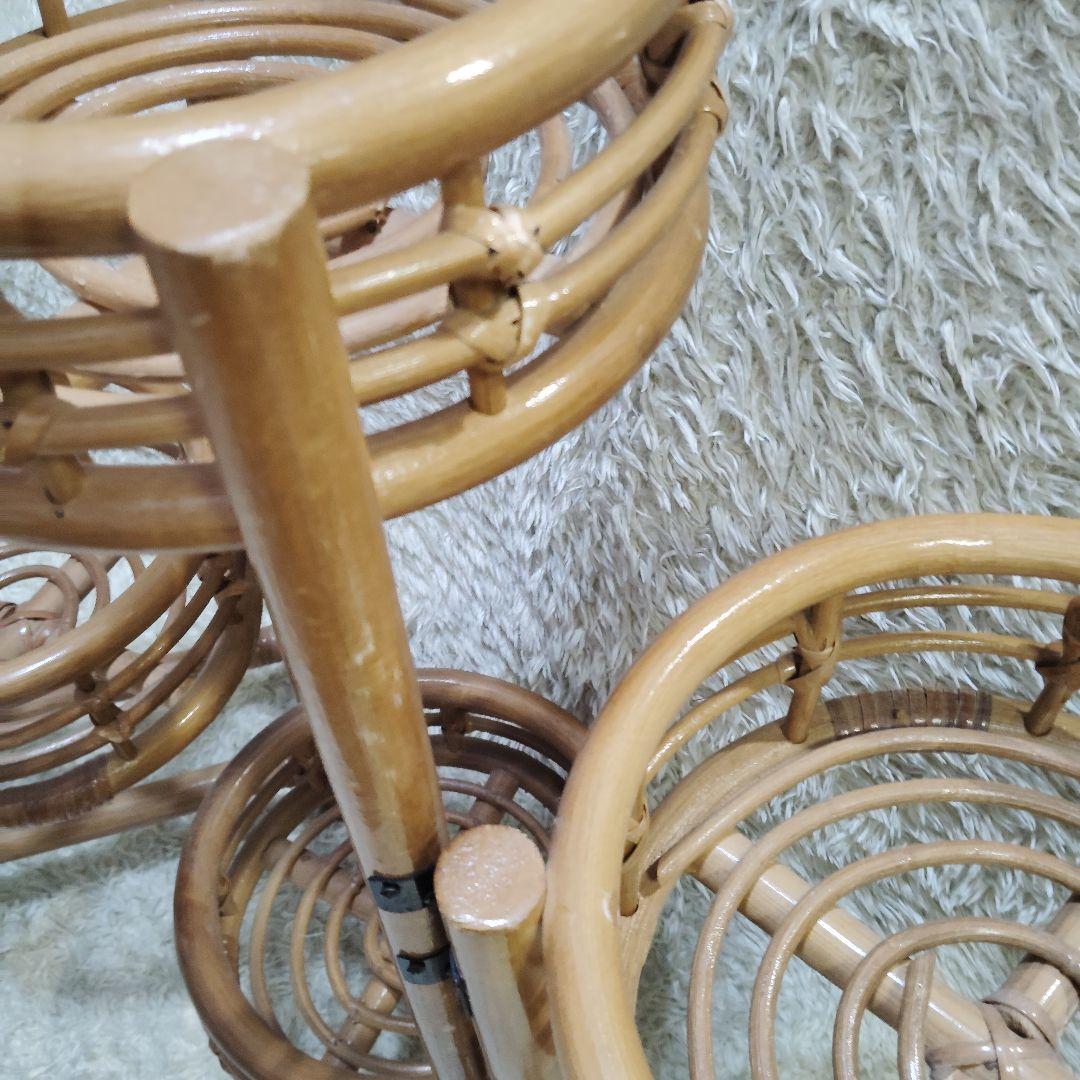 【良品】ラタン 花台 籐 3連 折りたたみ 高さ 62cm ヴィンテージ