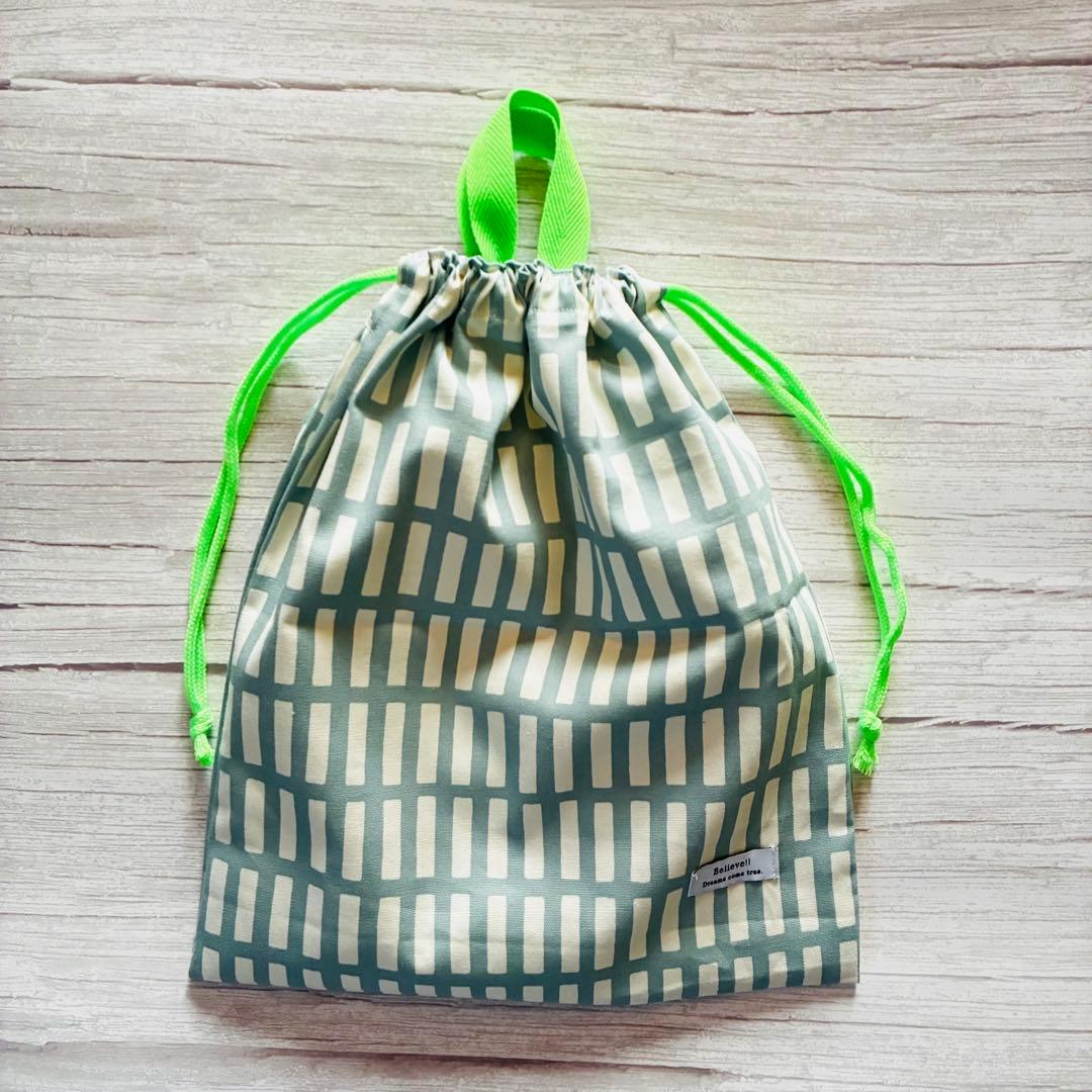 【オーダー可能】北欧調格子柄×ネオングリーン　入園入学　4点セット　チェック柄