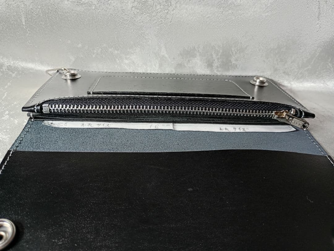 トラッカーウォレット　黒色　国産牛革　兵庫レザー　植物タンニン鞣し　三層二つ折り