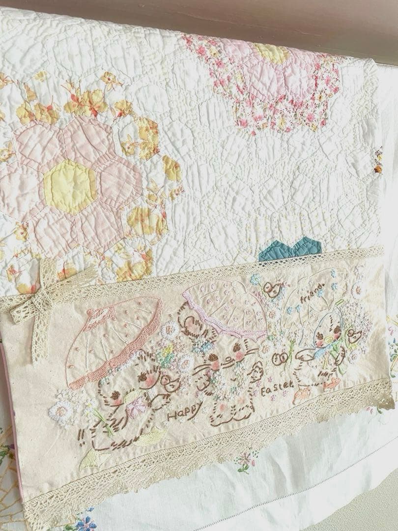 アンティークキルト＆アニマル刺繍クロスハンドメイド·͜· ♡