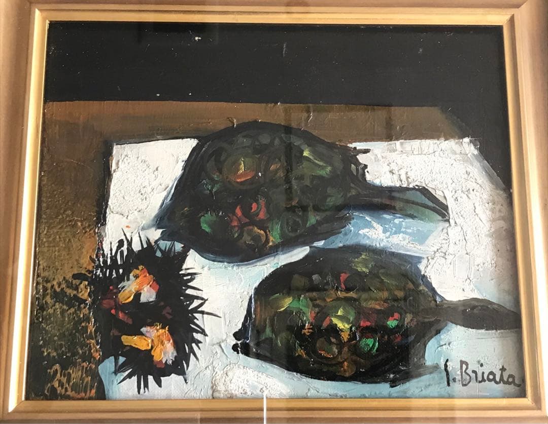 油絵 サイン有り「Les Deux TURBOTS.」油彩 油画 B