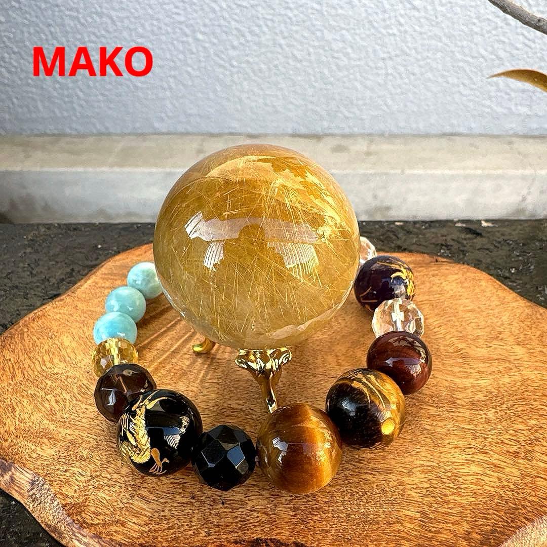 M1587☆ゴールドルチルクォーツ丸玉42mm☆天然石　原石☆N20340-A