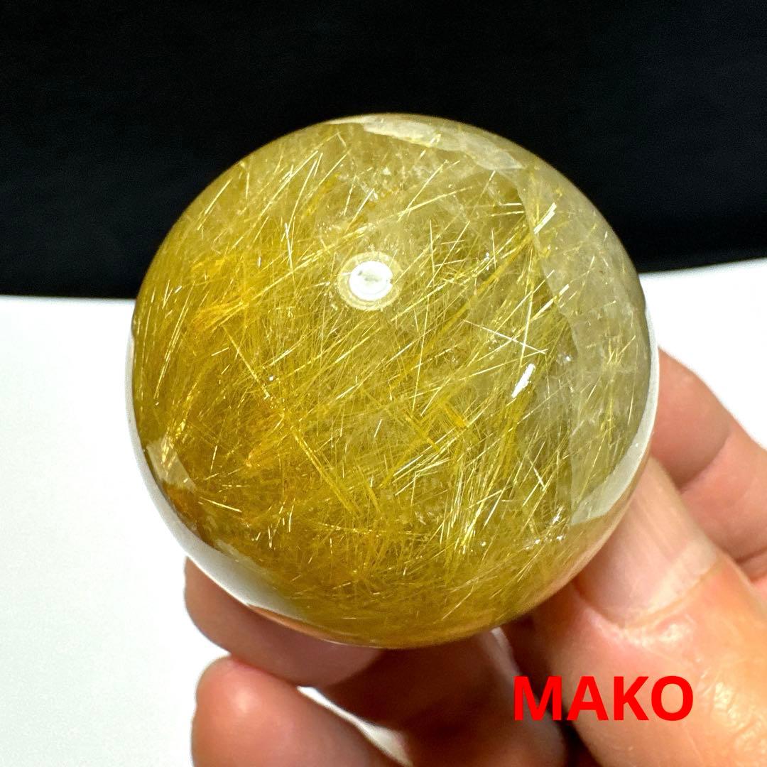 M1587☆ゴールドルチルクォーツ丸玉42mm☆天然石　原石☆N20340-A