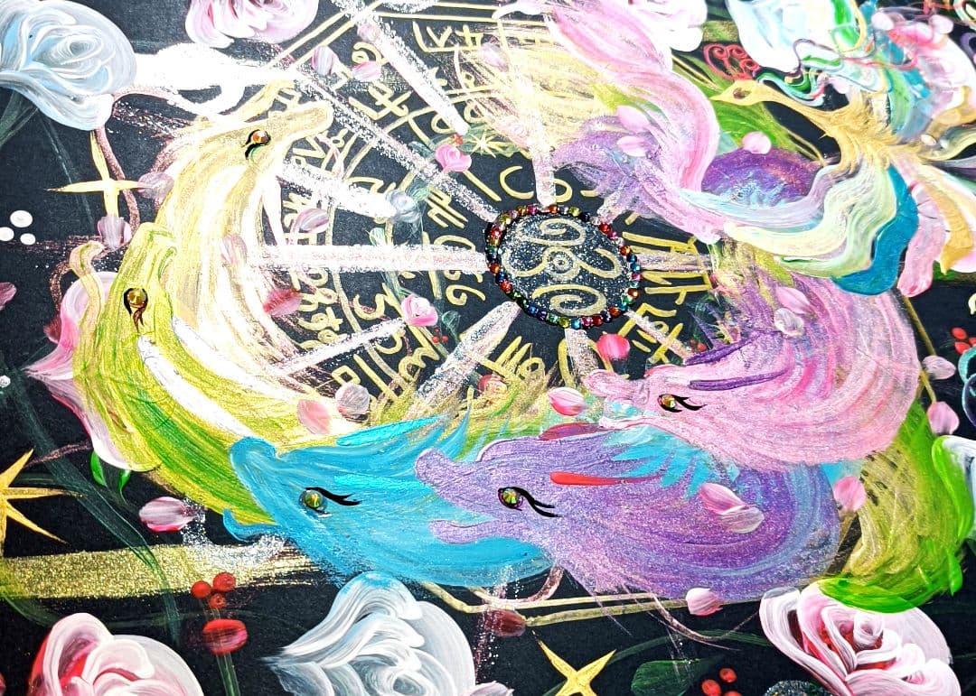 開運絵画　ダブル八角フトマニ図　薔薇　龍集