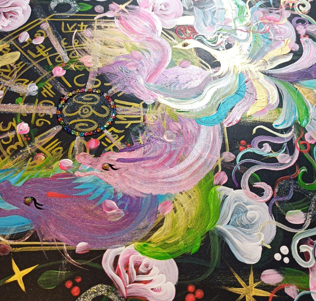 開運絵画　ダブル八角フトマニ図　薔薇　龍集