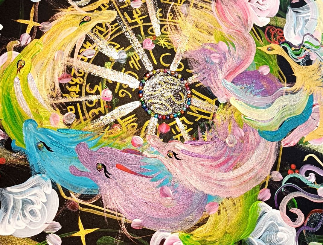開運絵画　ダブル八角フトマニ図　薔薇　龍集