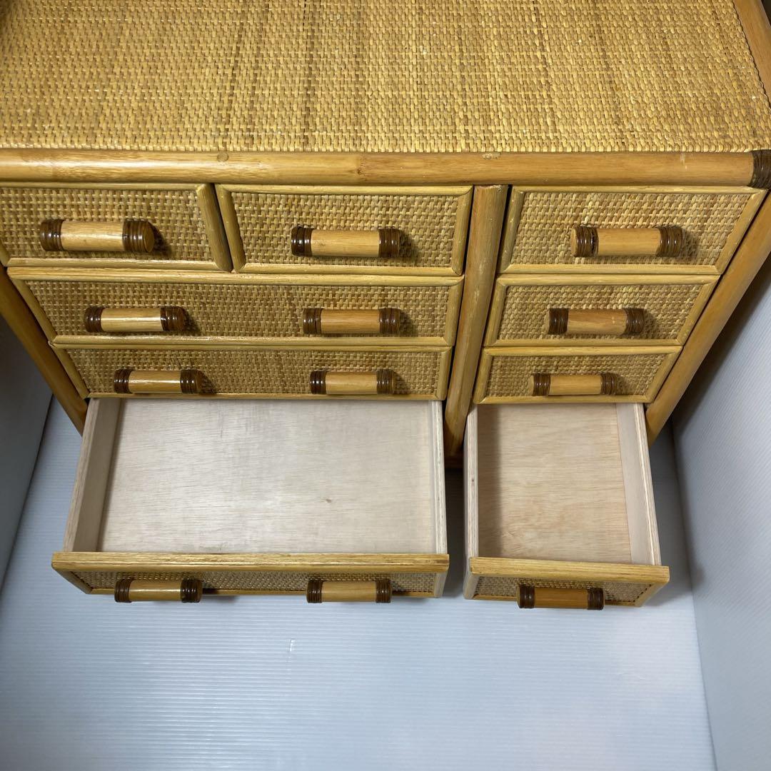 美品　ラタン チェスト　引出し9杯　籐家具 収納棚　アジアン 高品質　昭和レトロ