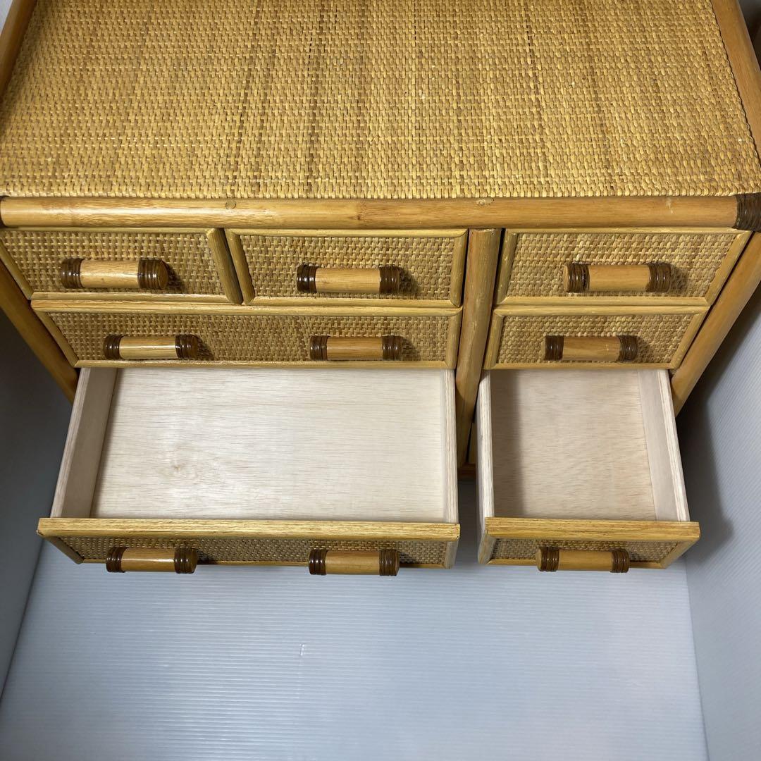 美品　ラタン チェスト　引出し9杯　籐家具 収納棚　アジアン 高品質　昭和レトロ