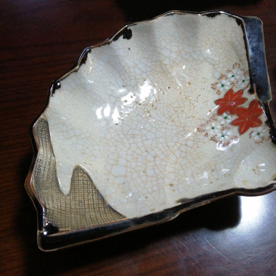 瀬戸焼　扇形向付皿　5客　23.5cm　明治〜大正期