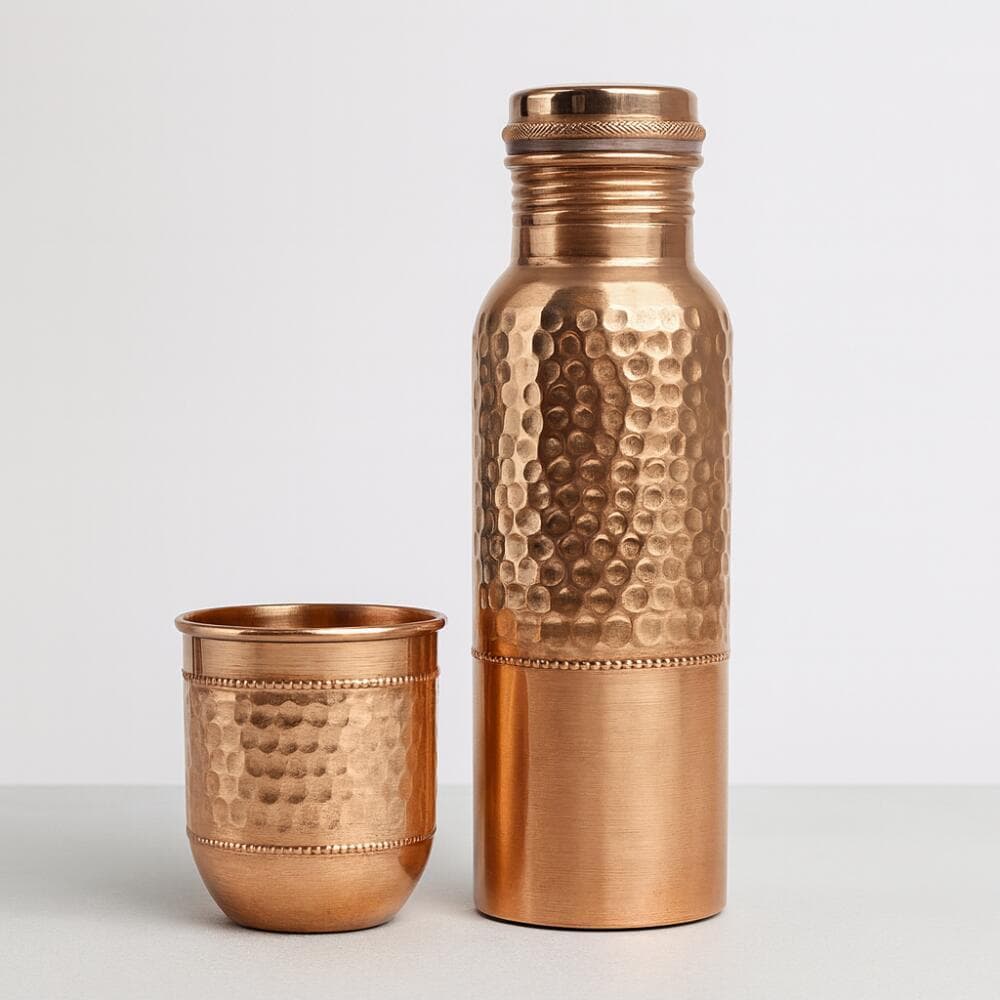 ②　[新品] 銅製 純道 手打ち水筒 ウォーターボトル 600ml インド製