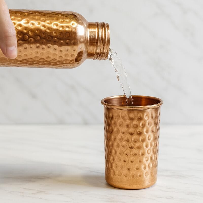 ②　[新品] 銅製 純道 手打ち水筒 ウォーターボトル 600ml インド製