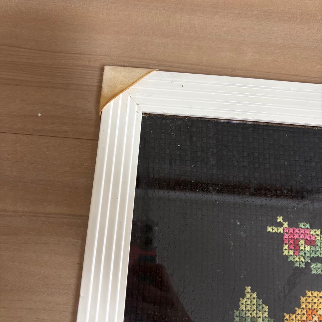 レトロ 刺繍 絵 クロスステッチ 薔薇 ビンテージ 古道具 蚤の市 骨董市