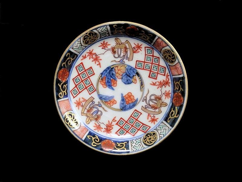 古伊万里　金襴手　烏帽子に紅葉の図　豆皿　手塩皿　２枚　E201AS-CPw