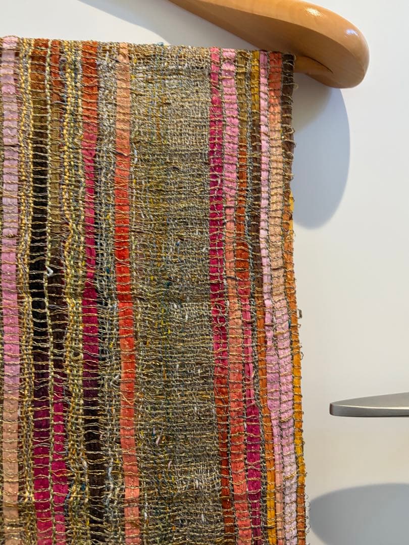 【一点物】手織り さをり織り 大判ストール シルク・リボン混 春夏 190cm