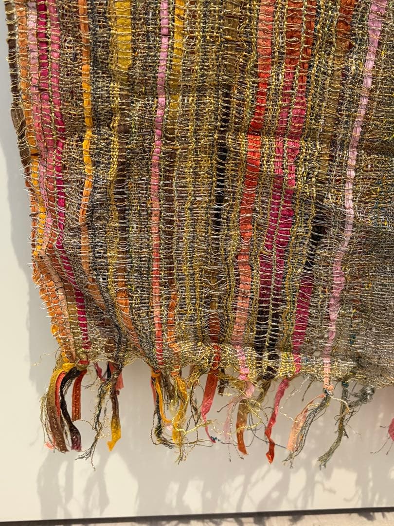 【一点物】手織り さをり織り 大判ストール シルク・リボン混 春夏 190cm