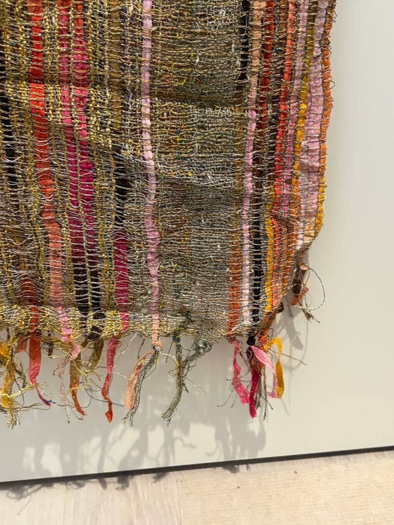 【一点物】手織り さをり織り 大判ストール シルク・リボン混 春夏 190cm