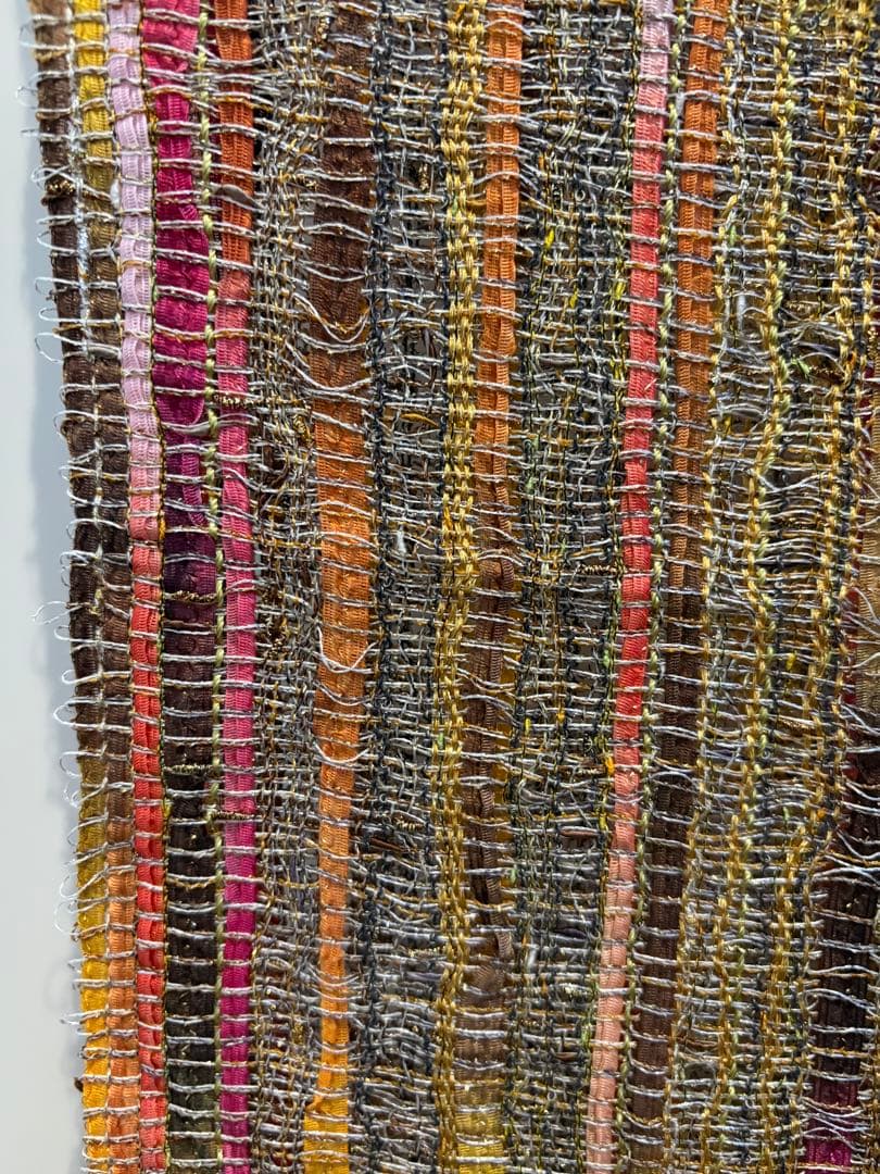 【一点物】手織り さをり織り 大判ストール シルク・リボン混 春夏 190cm