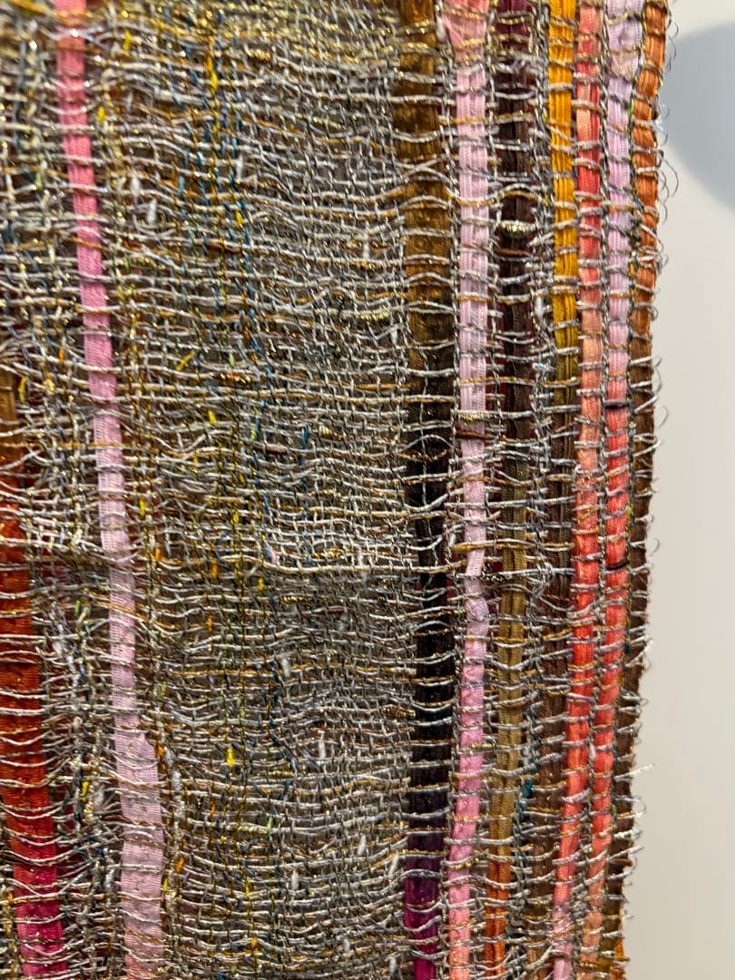 【一点物】手織り さをり織り 大判ストール シルク・リボン混 春夏 190cm