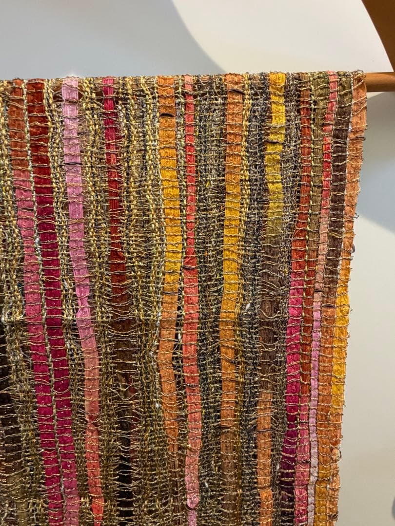 【一点物】手織り さをり織り 大判ストール シルク・リボン混 春夏 190cm