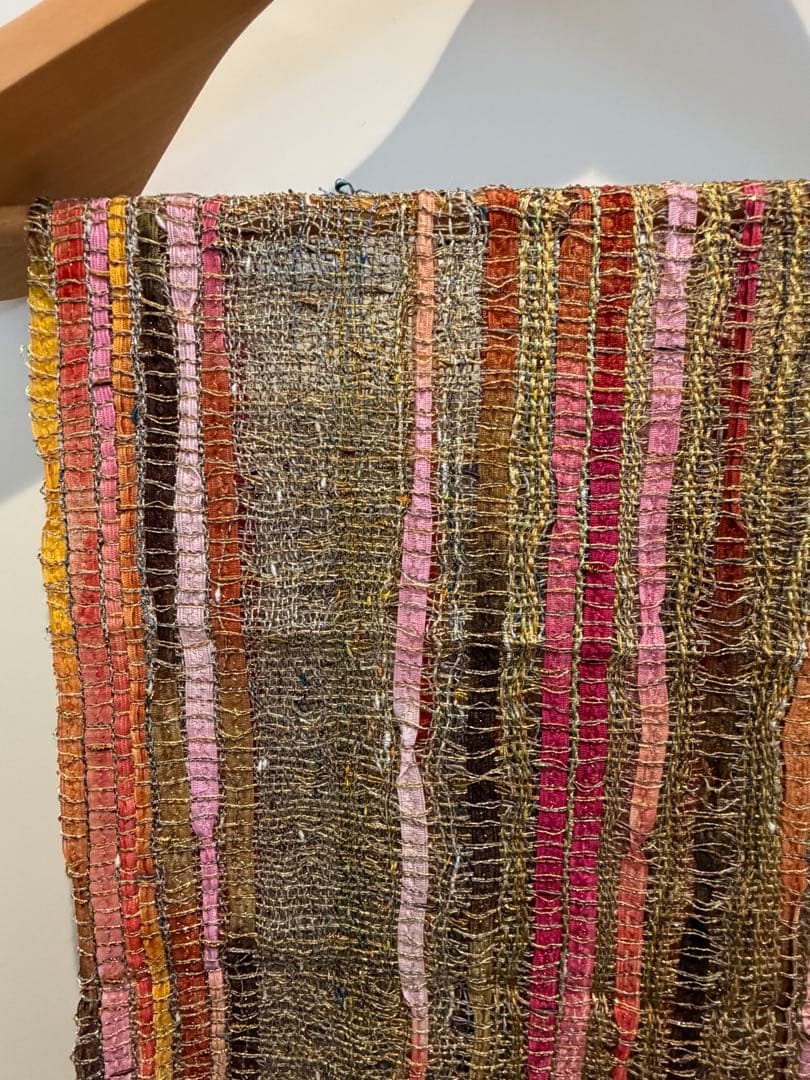 【一点物】手織り さをり織り 大判ストール シルク・リボン混 春夏 190cm