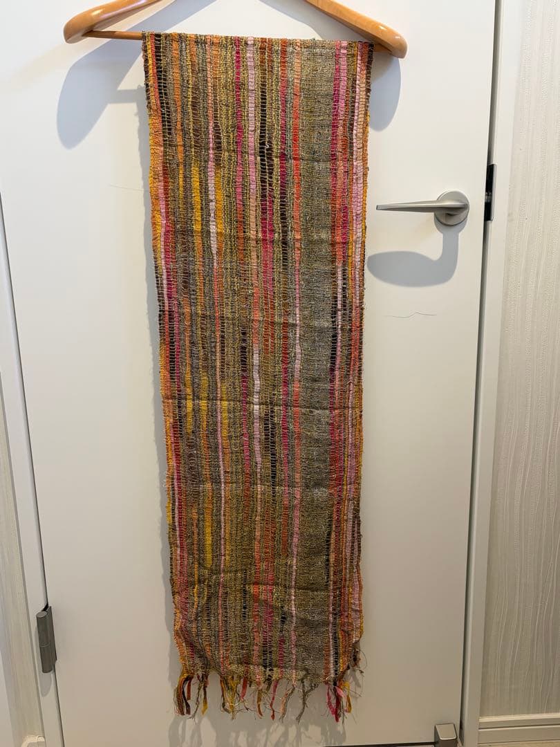 【一点物】手織り さをり織り 大判ストール シルク・リボン混 春夏 190cm