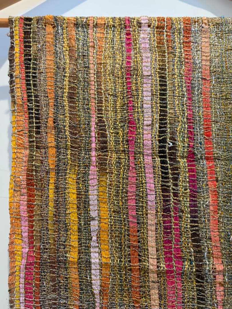 【一点物】手織り さをり織り 大判ストール シルク・リボン混 春夏 190cm