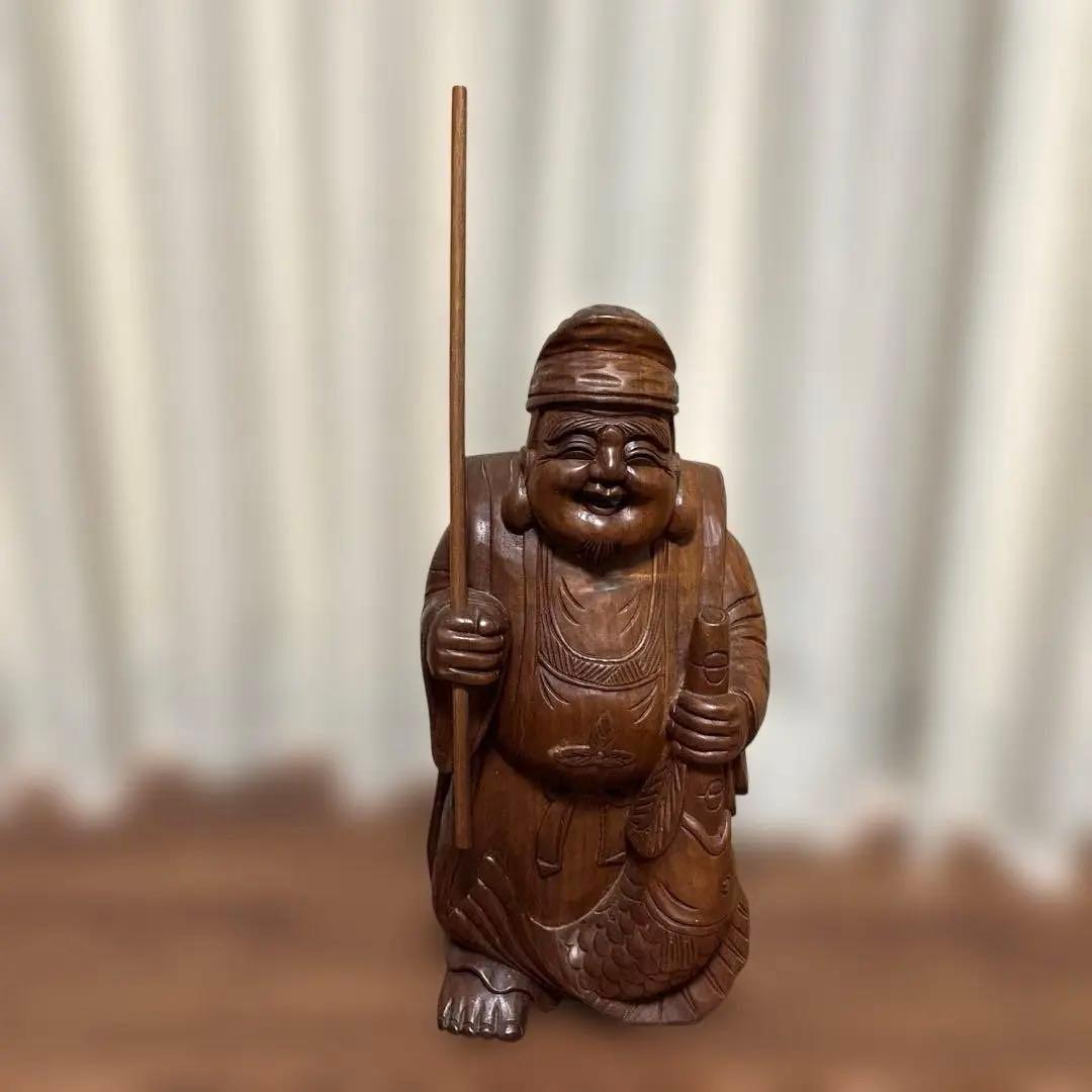 木彫りの恵比寿様の置物 七福神 縁起物　約56cm