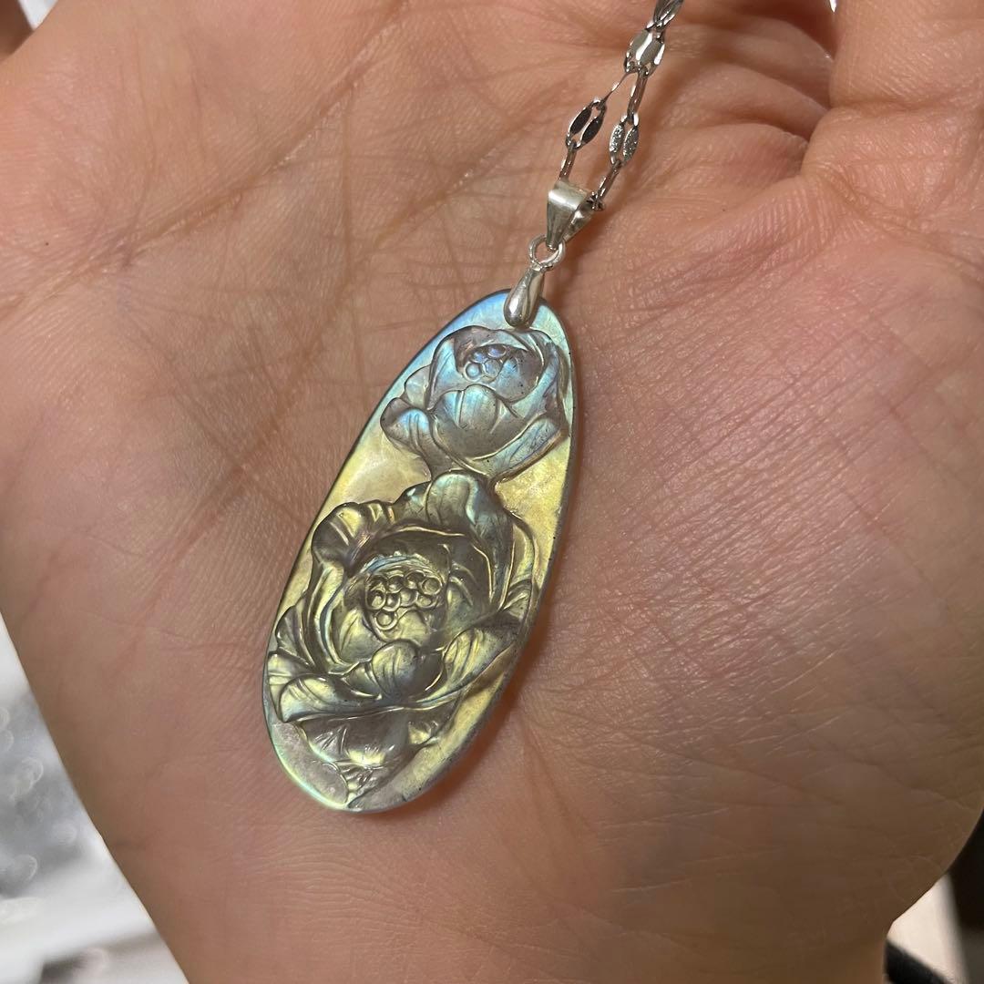 天然石ネックレス　高品質ラブラドライト　青黄シラー　高透明　SV925刻印