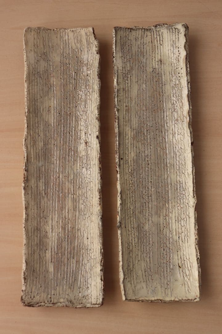 北海道 旭川 工藤和彦 作家物 粉引櫛目長方皿(細)2枚セット